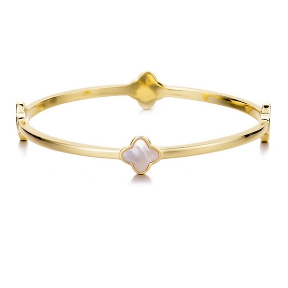 Adornia Gold-Tone Cuff Bracelet with White Clover Accents, NWT - Picture 2 of 5